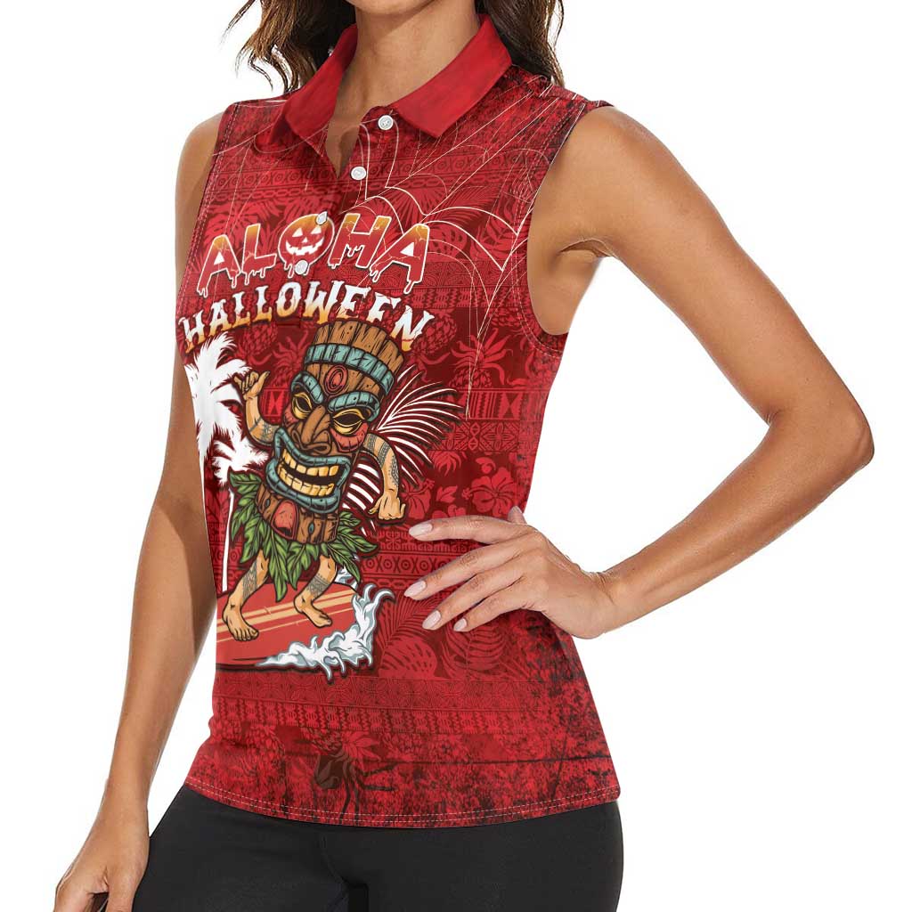 Personalised Aloha Halloween Women Sleeveless Polo Shirt Skeleton Surfing LT05 - Polynesian Pride