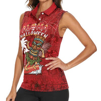 Personalised Aloha Halloween Women Sleeveless Polo Shirt Skeleton Surfing LT05 - Polynesian Pride