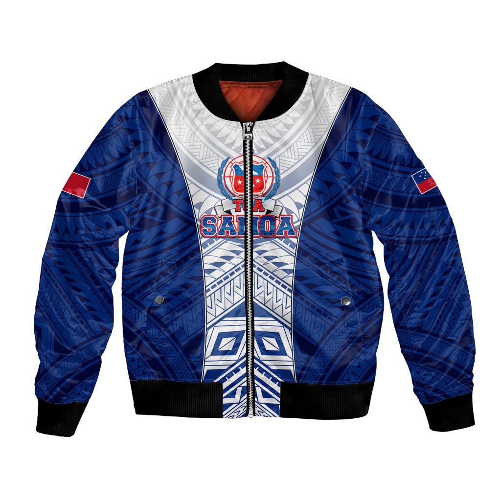 Custom Samoa Rugby Bomber Jacket 2023 Pacific Championships Polynesian Pattern LT05 Unisex Blue - Polynesian Pride