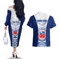 Custom Samoa Rugby Couples Matching Off The Shoulder Long Sleeve Dress and Hawaiian Shirt 2023 Pacific Championships Polynesian Pattern LT05 - Polynesian Pride