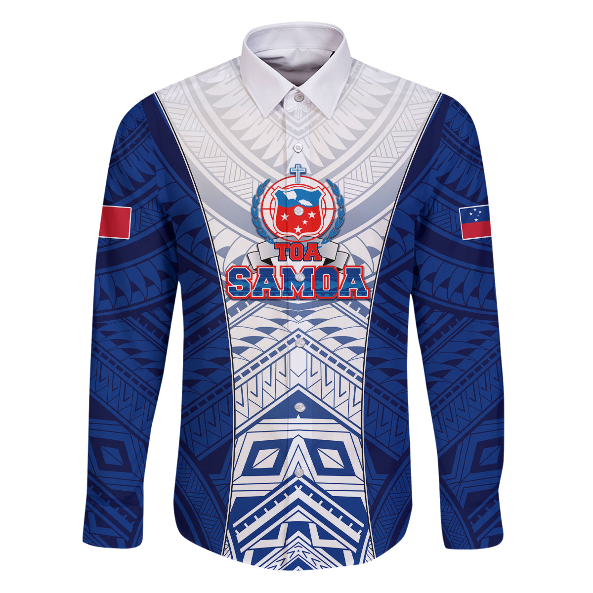 Custom Samoa Rugby Family Matching Puletasi Dress and Hawaiian Shirt 2023 Pacific Championships Polynesian Pattern LT05 Dad's Shirt - Long Sleeve Blue - Polynesian Pride