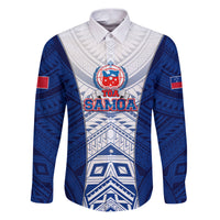 Custom Samoa Rugby Family Matching Puletasi Dress and Hawaiian Shirt 2023 Pacific Championships Polynesian Pattern LT05 Dad's Shirt - Long Sleeve Blue - Polynesian Pride