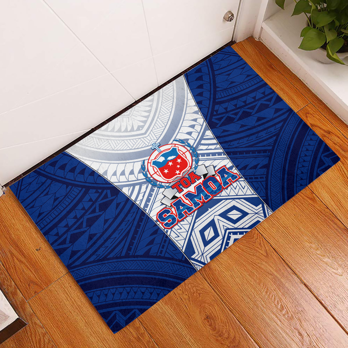 Samoa Rugby Rubber Doormat 2023 Pacific Championships Polynesian Pattern LT05 Blue - Polynesian Pride
