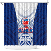 Samoa Rugby Shower Curtain 2023 Pacific Championships Polynesian Pattern LT05 Blue - Polynesian Pride