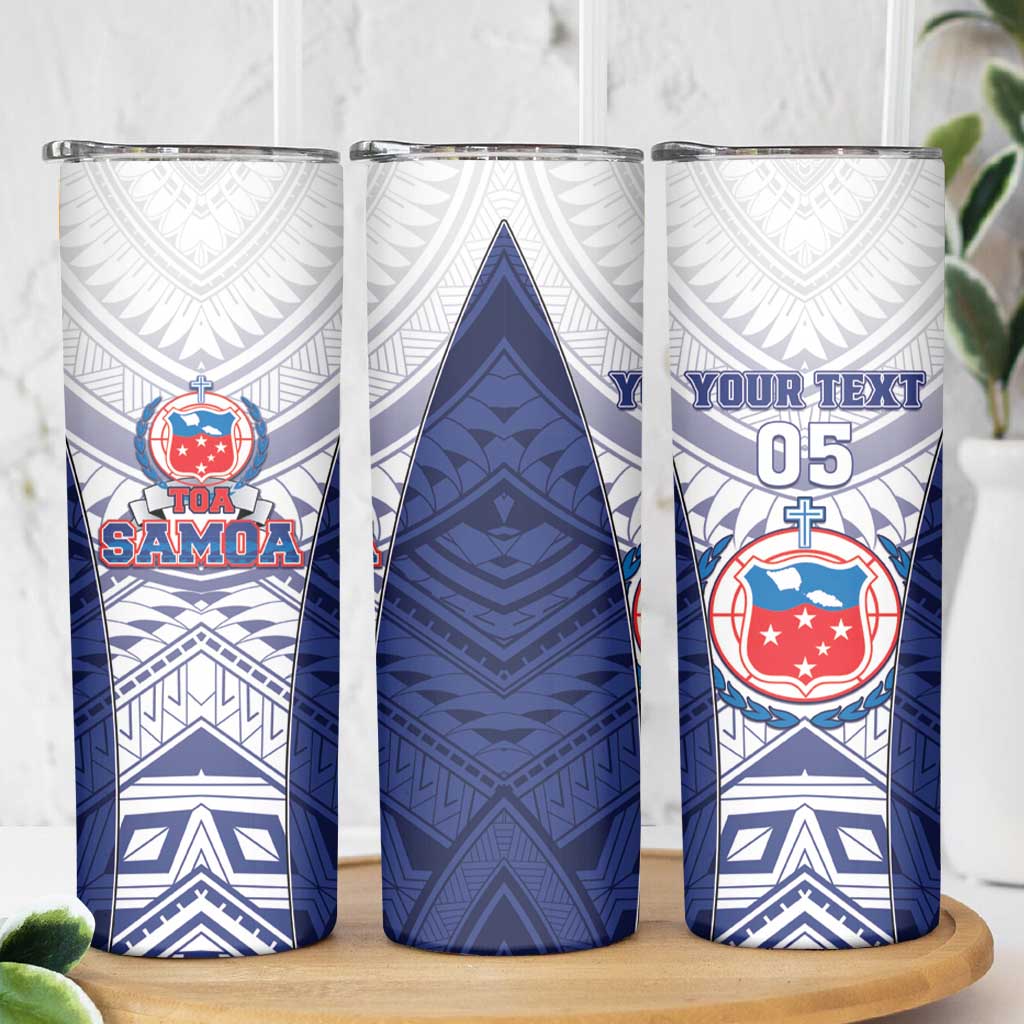 Custom Samoa Rugby Skinny Tumbler 2023 Pacific Championships Polynesian Pattern