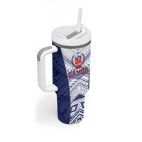 Custom Samoa Rugby Tumbler With Handle 2023 Pacific Championships Polynesian Pattern