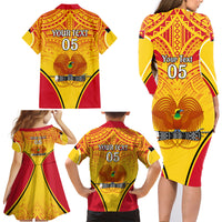 Custom Papua New Guinea Rugby Family Matching Long Sleeve Bodycon Dress and Hawaiian Shirt 2023 Pacific Championships The Kumuls LT05 - Polynesian Pride