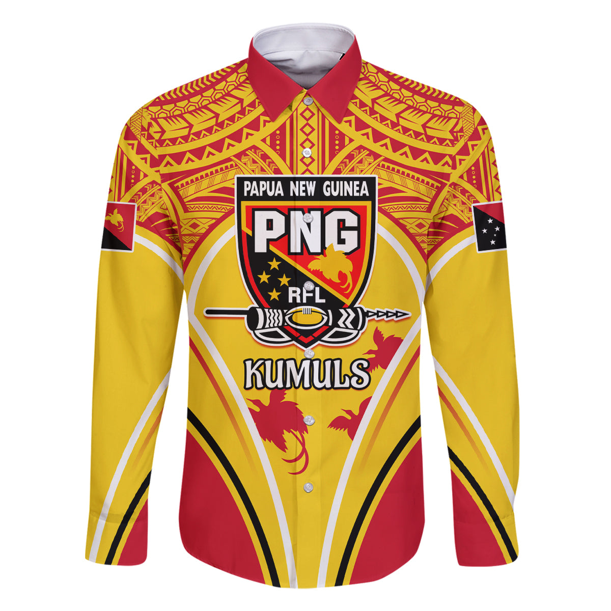 Custom Papua New Guinea Rugby Family Matching Summer Maxi Dress and Hawaiian Shirt 2023 Pacific Championships The Kumuls LT05 Dad's Shirt - Long Sleeve Yellow - Polynesian Pride