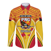Custom Papua New Guinea Rugby Long Sleeve Button Shirt 2023 Pacific Championships The Kumuls LT05 Unisex Yellow - Polynesian Pride