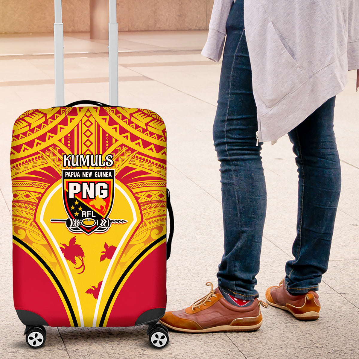 Papua New Guinea Rugby Luggage Cover 2023 Pacific Championships The Kumuls LT05 Yellow - Polynesian Pride
