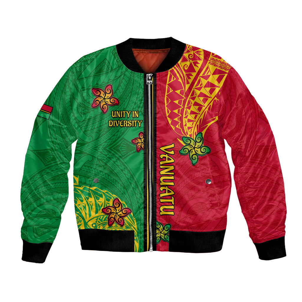 Personalised Vanuatu Happy Unity Day Bomber Jacket Polynesian Plumeria LT05 Unisex Red - Polynesian Pride