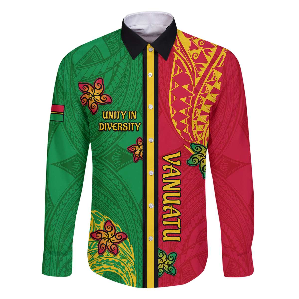 Personalised Vanuatu Happy Unity Day Family Matching Mermaid Dress and Hawaiian Shirt Polynesian Plumeria LT05 Dad's Shirt - Long Sleeve Red - Polynesian Pride