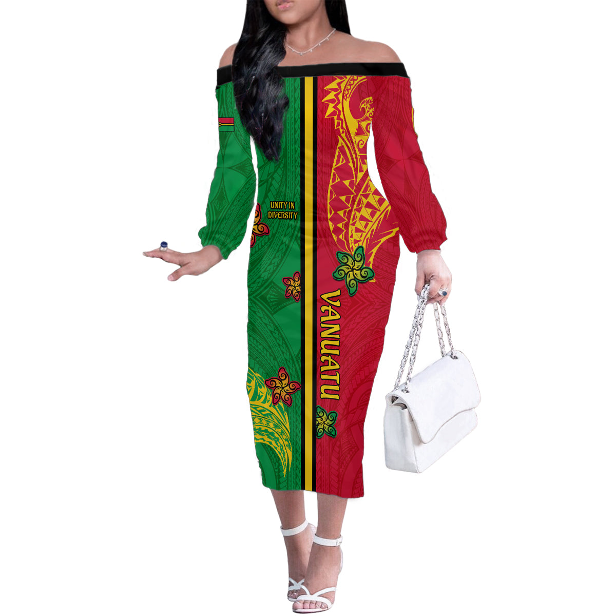 Personalised Vanuatu Happy Unity Day Family Matching Off Shoulder Long Sleeve Dress and Hawaiian Shirt Polynesian Plumeria LT05 Mom's Dress Red - Polynesian Pride