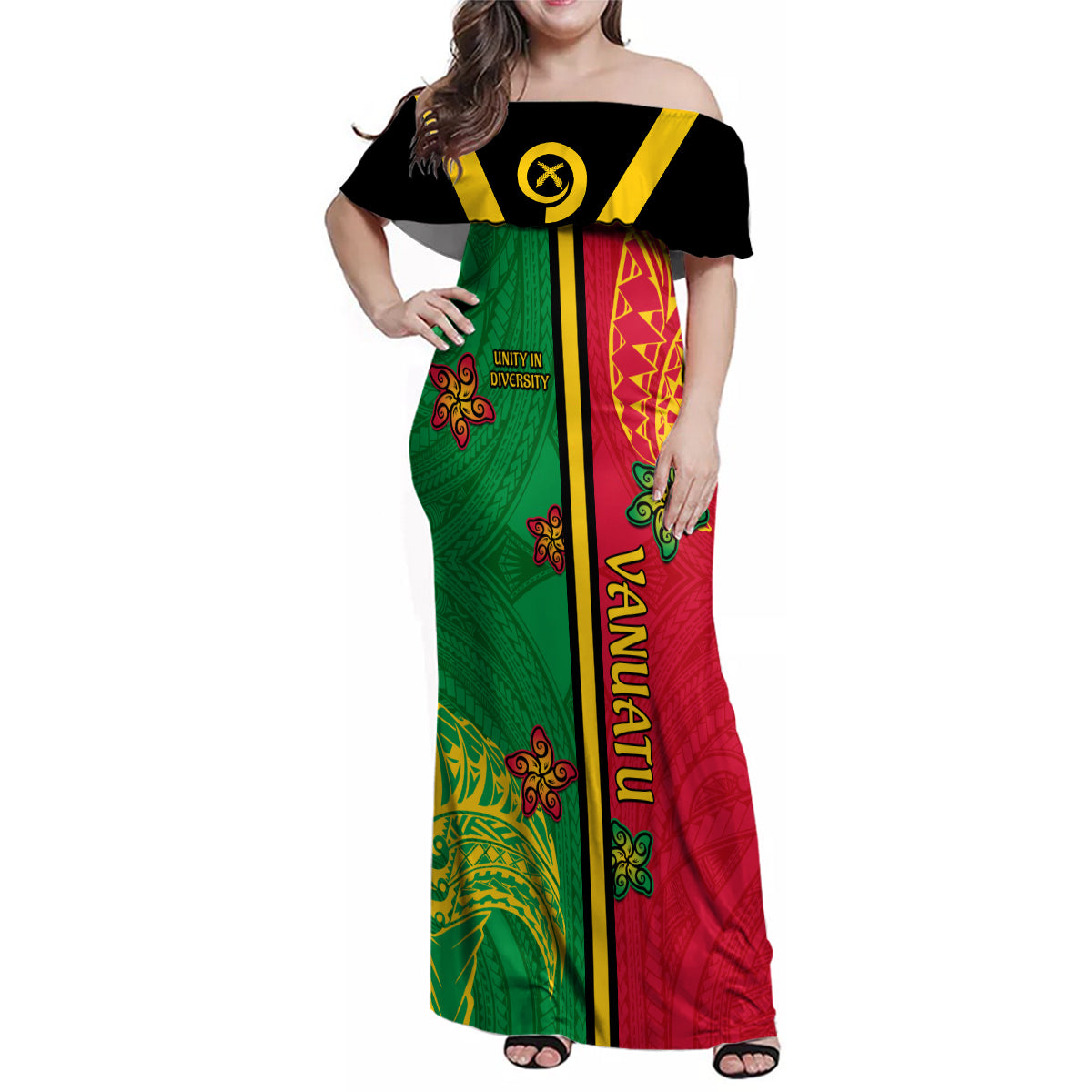 Personalised Vanuatu Happy Unity Day Family Matching Off Shoulder Maxi Dress and Hawaiian Shirt Polynesian Plumeria LT05 Mom's Dress Red - Polynesian Pride