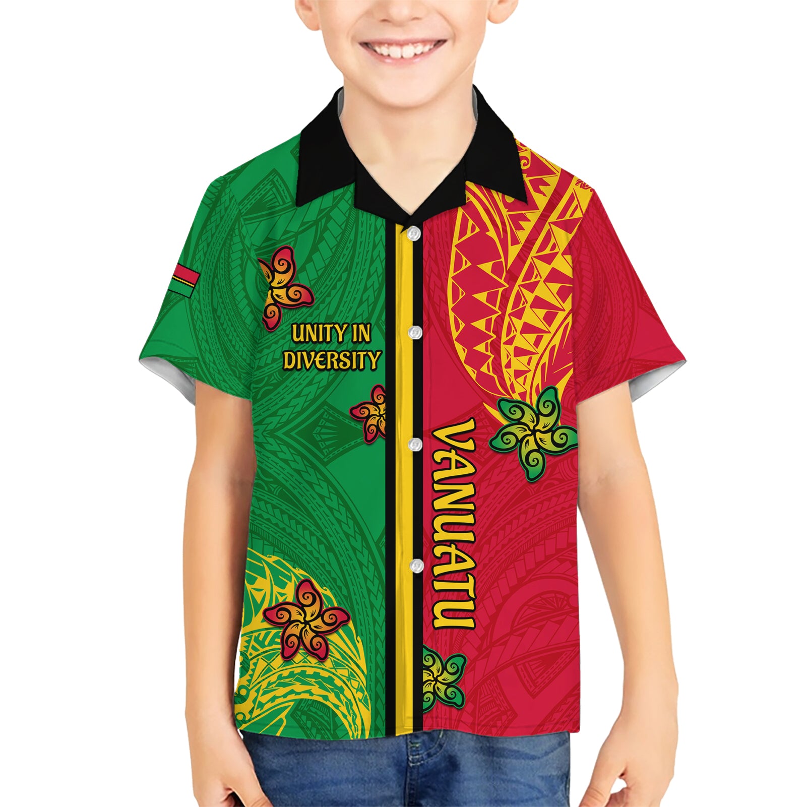 Personalised Vanuatu Happy Unity Day Kid Hawaiian Shirt Polynesian Plumeria LT05 Kid Red - Polynesian Pride