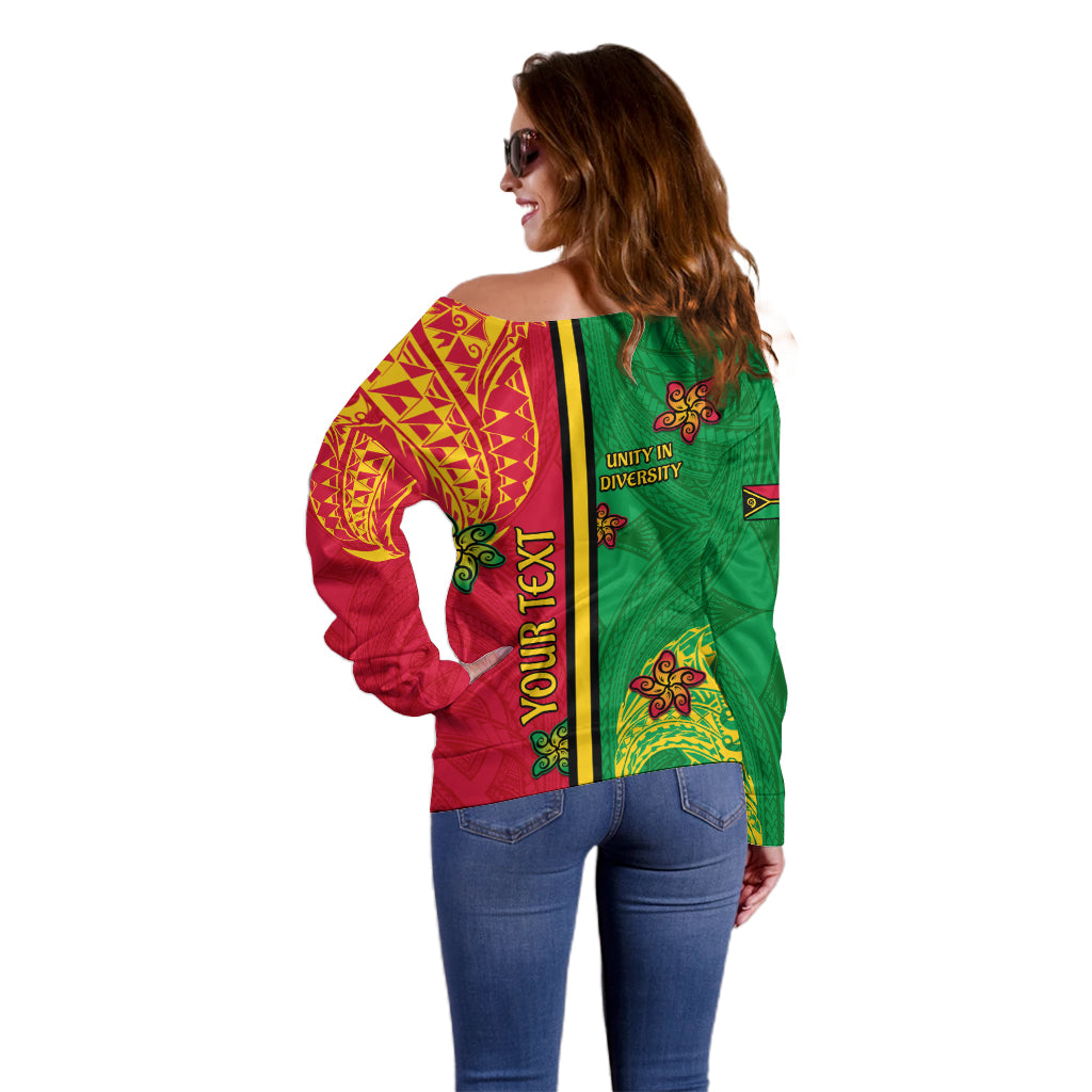 Personalised Vanuatu Happy Unity Day Off Shoulder Sweater Polynesian Plumeria LT05 - Polynesian Pride