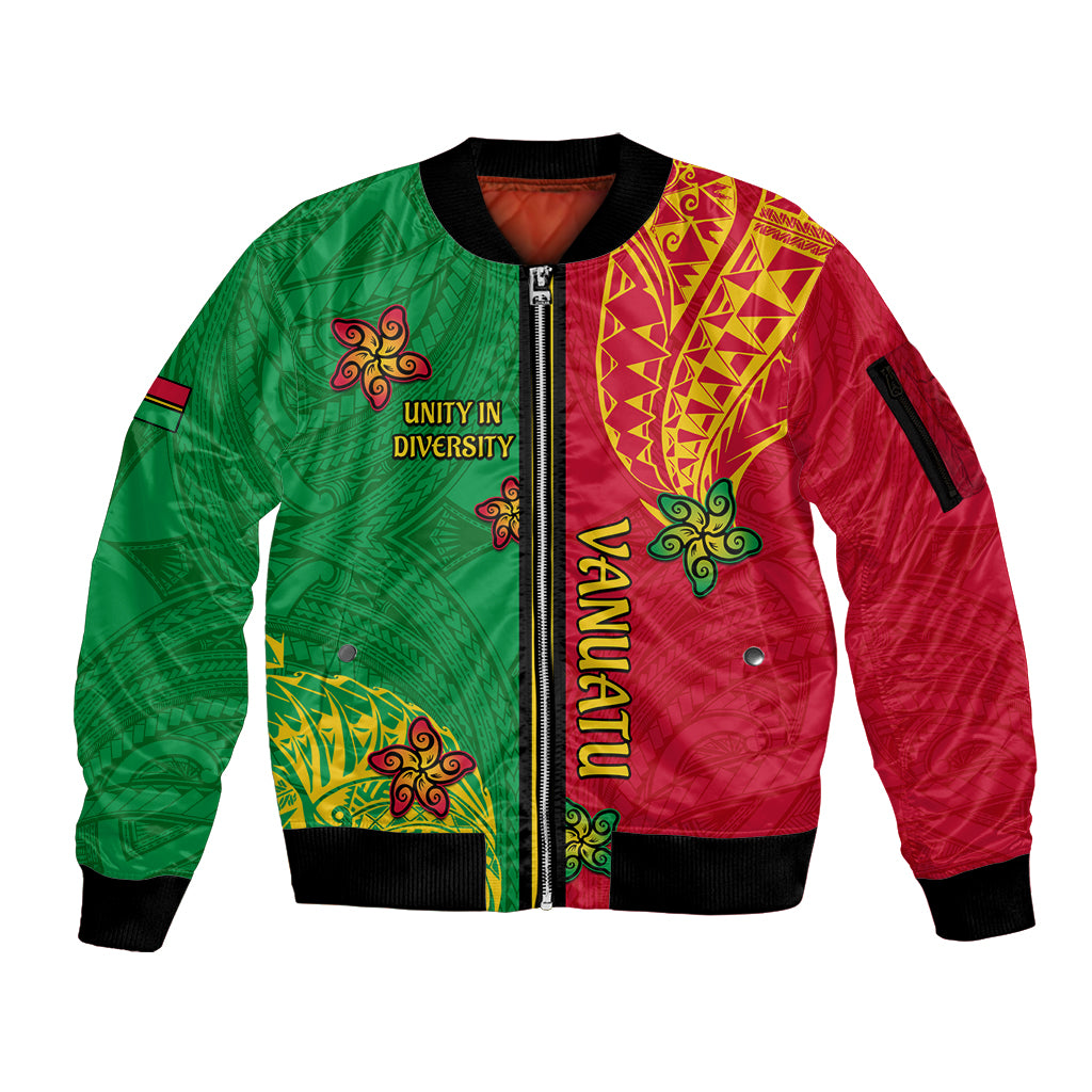 Personalised Vanuatu Happy Unity Day Sleeve Zip Bomber Jacket Polynesian Plumeria LT05 Unisex Red - Polynesian Pride