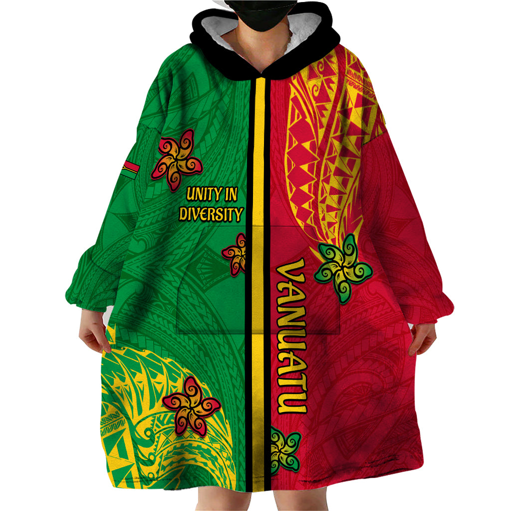 Personalised Vanuatu Happy Unity Day Wearable Blanket Hoodie Polynesian Plumeria LT05 - Polynesian Pride