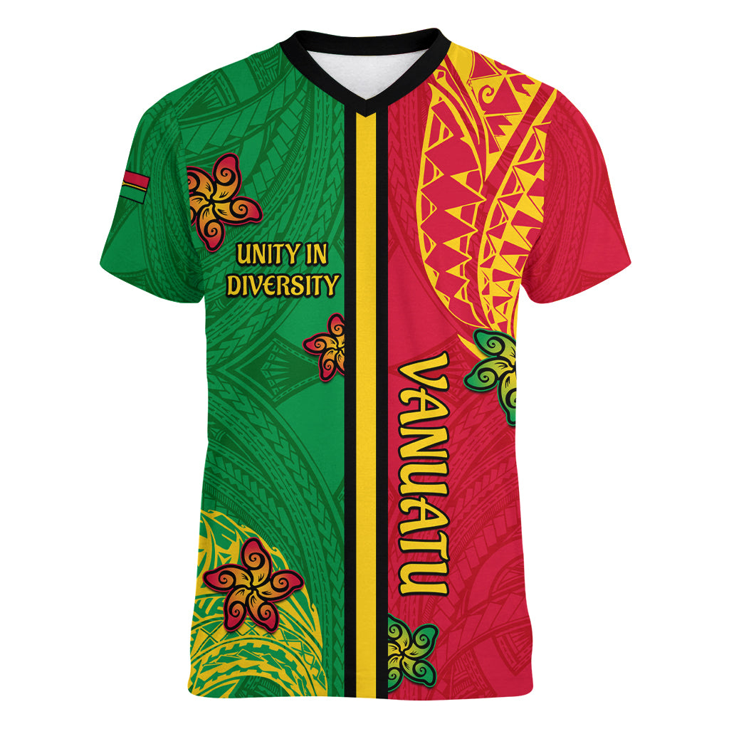Personalised Vanuatu Happy Unity Day Women V Neck T Shirt Polynesian Plumeria LT05 Female Red - Polynesian Pride