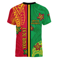 Personalised Vanuatu Happy Unity Day Women V Neck T Shirt Polynesian Plumeria LT05 - Polynesian Pride