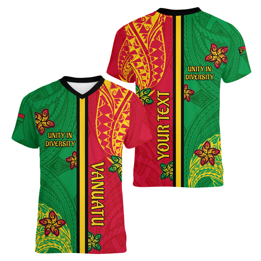 Personalised Vanuatu Happy Unity Day Women V Neck T Shirt Polynesian Plumeria LT05 - Polynesian Pride