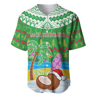 Personalised Cook Islands Christmas Baseball Jersey Coconut Santa Beach Style LT05 Green - Polynesian Pride