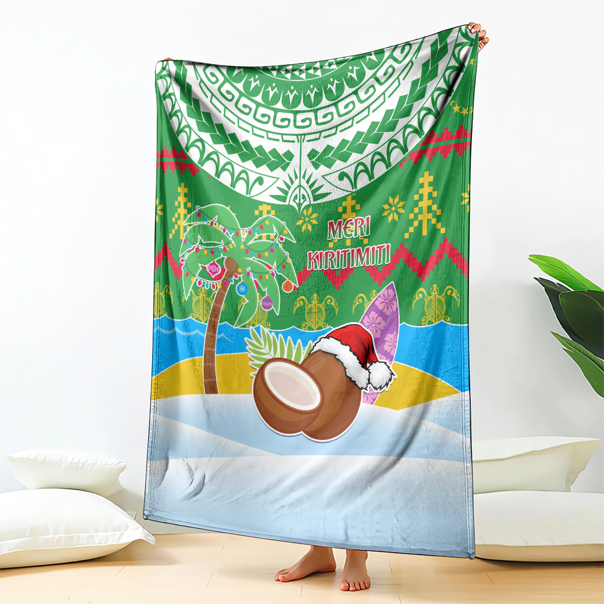 Cook Islands Christmas Blanket Coconut Santa Beach Style LT05 Green - Polynesian Pride