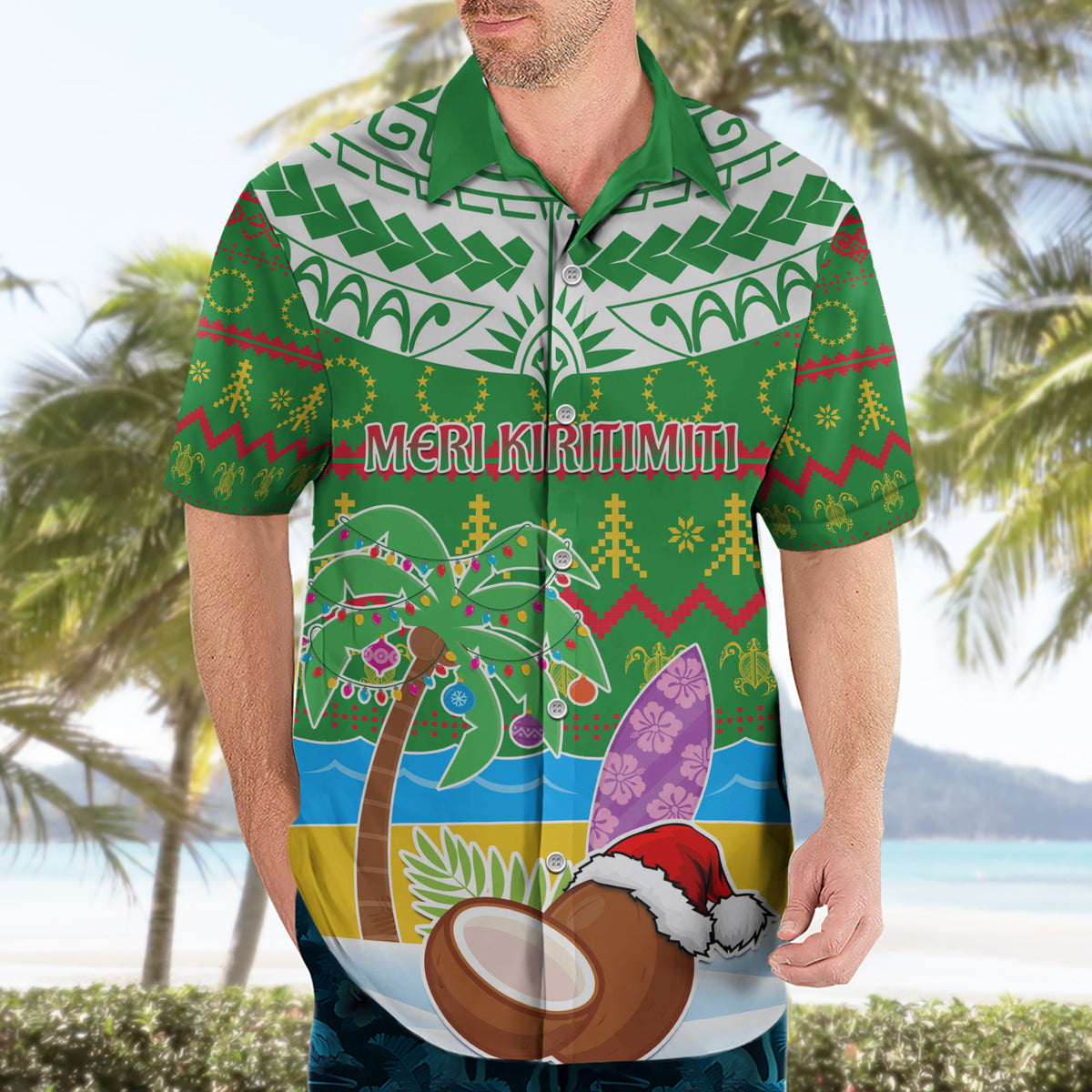 Personalised Cook Islands Christmas Hawaiian Shirt Coconut Santa Beach Style LT05 - Polynesian Pride