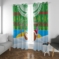 Cook Islands Christmas Window Curtain Coconut Santa Beach Style LT05 With Grommets Green - Polynesian Pride