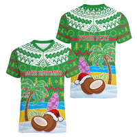Personalised Cook Islands Christmas Women V Neck T Shirt Coconut Santa Beach Style LT05 - Polynesian Pride