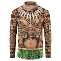 Hawaii Warrior Tattoo Inspired Button Sweatshirt Tropical Leaf Skirt Costume LT05 Beige - Polynesian Pride