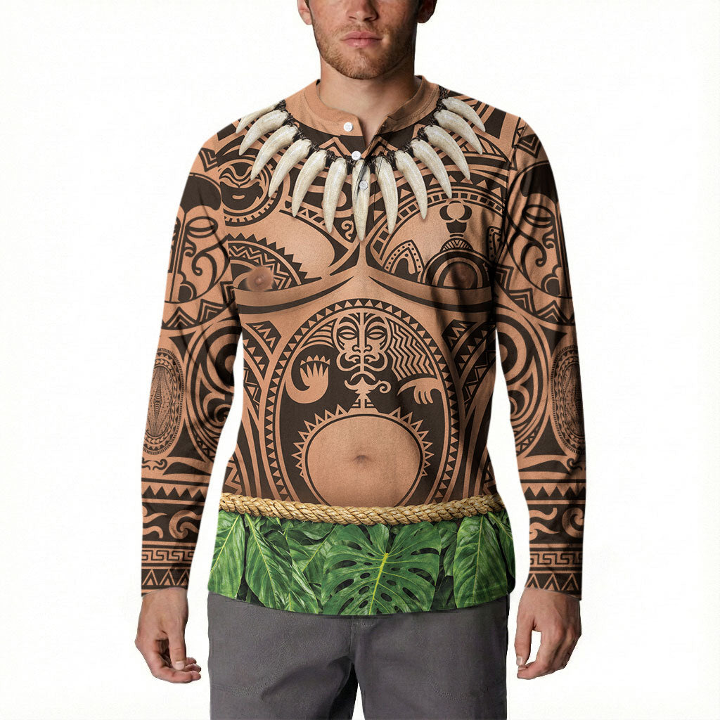 Hawaii Warrior Tattoo Inspired Button Sweatshirt Tropical Leaf Skirt Costume LT05 - Polynesian Pride