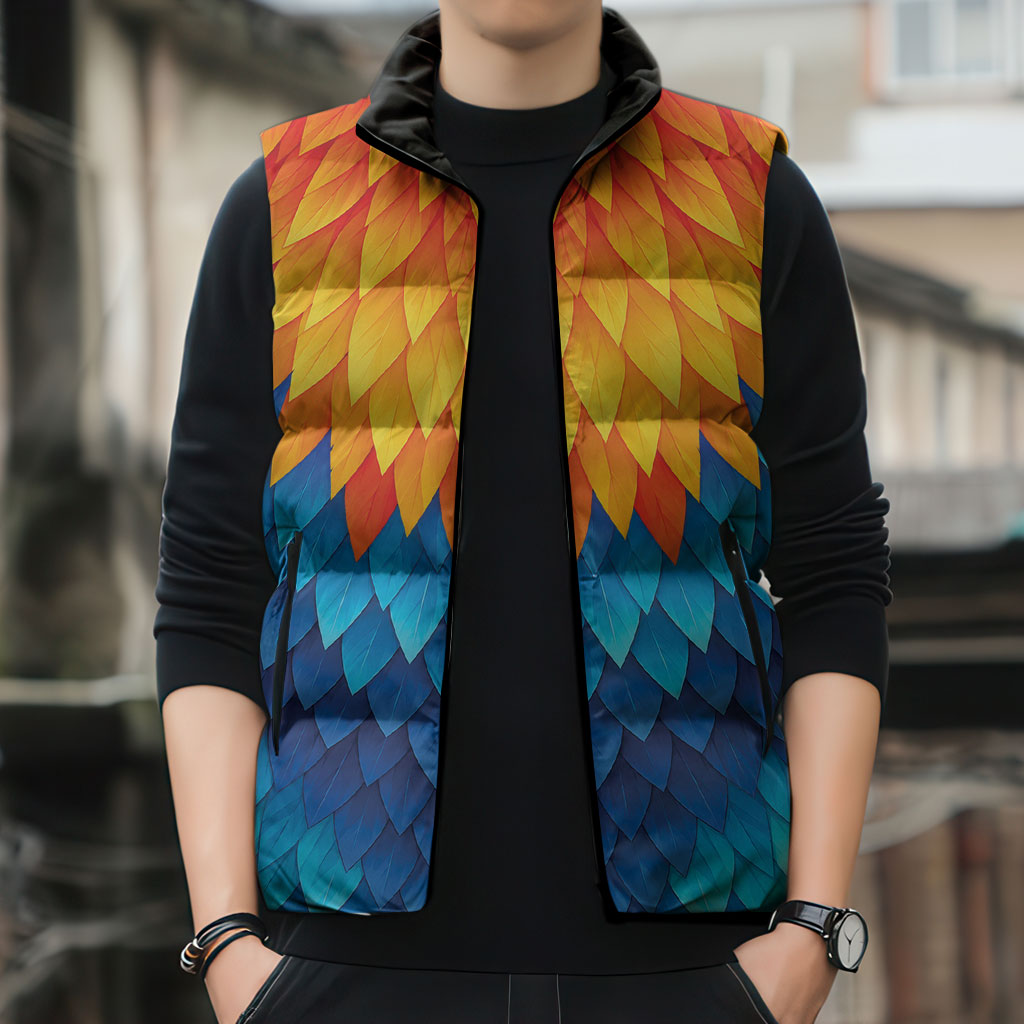 Polynesia Colorful Rooster Costume Sleeveless Puffer Jacket
