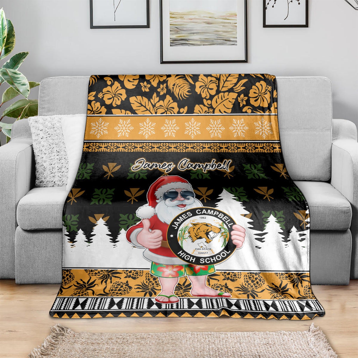 Custom Hawaii James Campbell High School Christmas Blanket Tropical Santa Claus LT05 - Polynesian Pride