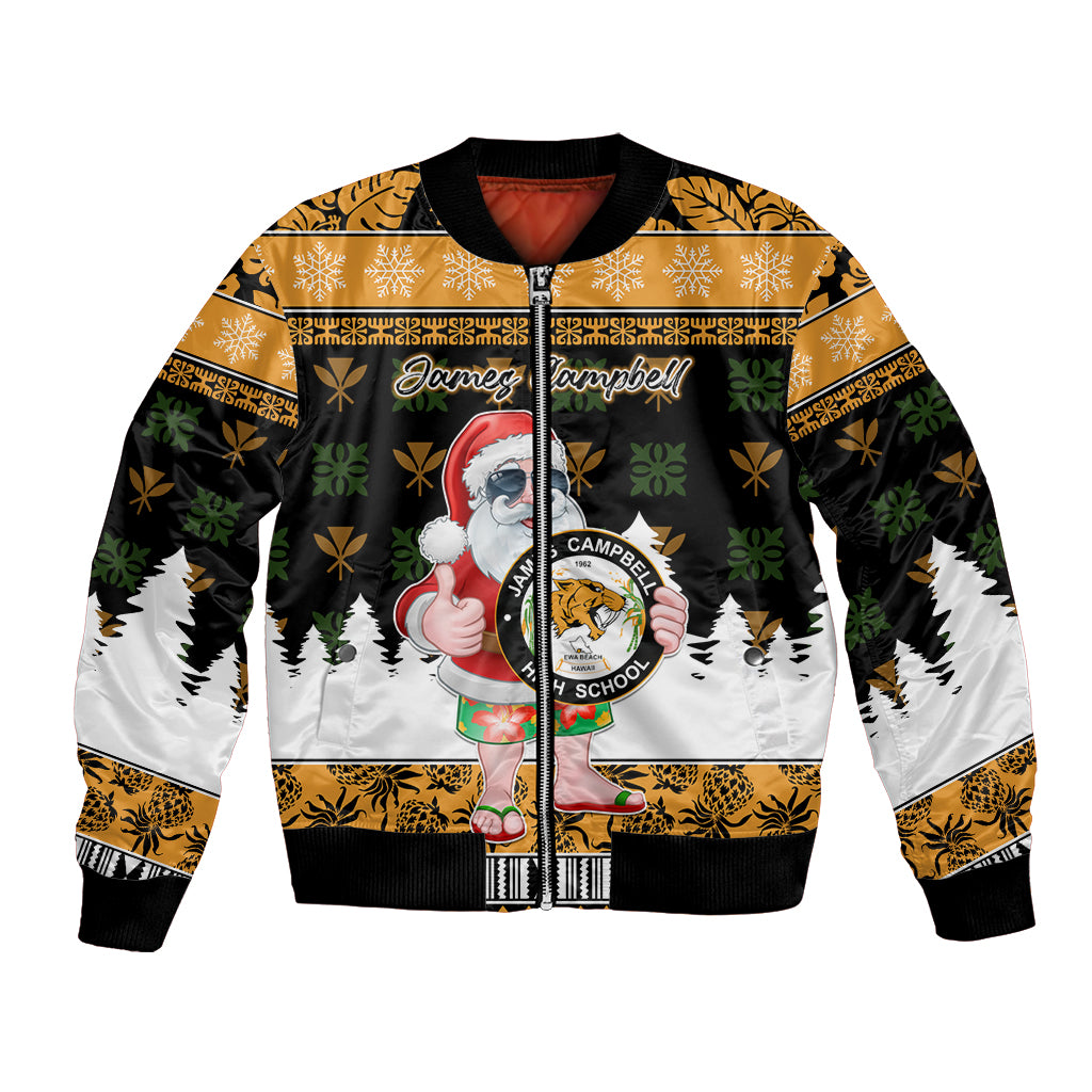 Custom Hawaii James Campbell High School Christmas Bomber Jacket Tropical Santa Claus LT05 Unisex Black - Polynesian Pride
