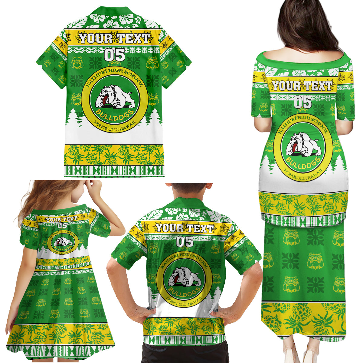 Custom Hawaii Kaimuki High School Christmas Family Matching Puletasi Dress and Hawaiian Shirt Tropical Santa Claus LT05 - Polynesian Pride