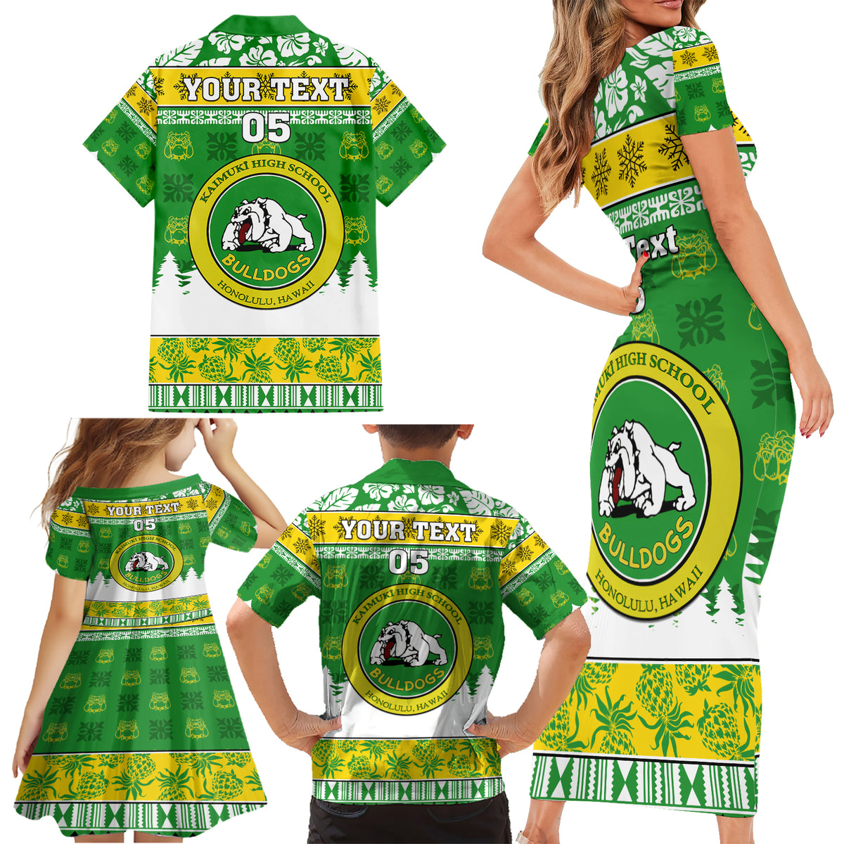 Custom Hawaii Kaimuki High School Christmas Family Matching Short Sleeve Bodycon Dress and Hawaiian Shirt Tropical Santa Claus LT05 - Polynesian Pride