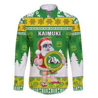 Custom Hawaii Kaimuki High School Christmas Family Matching Tank Maxi Dress and Hawaiian Shirt Tropical Santa Claus LT05 Dad's Shirt - Long Sleeve Green - Polynesian Pride