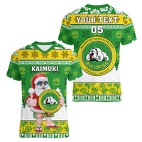 Custom Hawaii Kaimuki High School Christmas Women V Neck T Shirt Tropical Santa Claus LT05 - Polynesian Pride