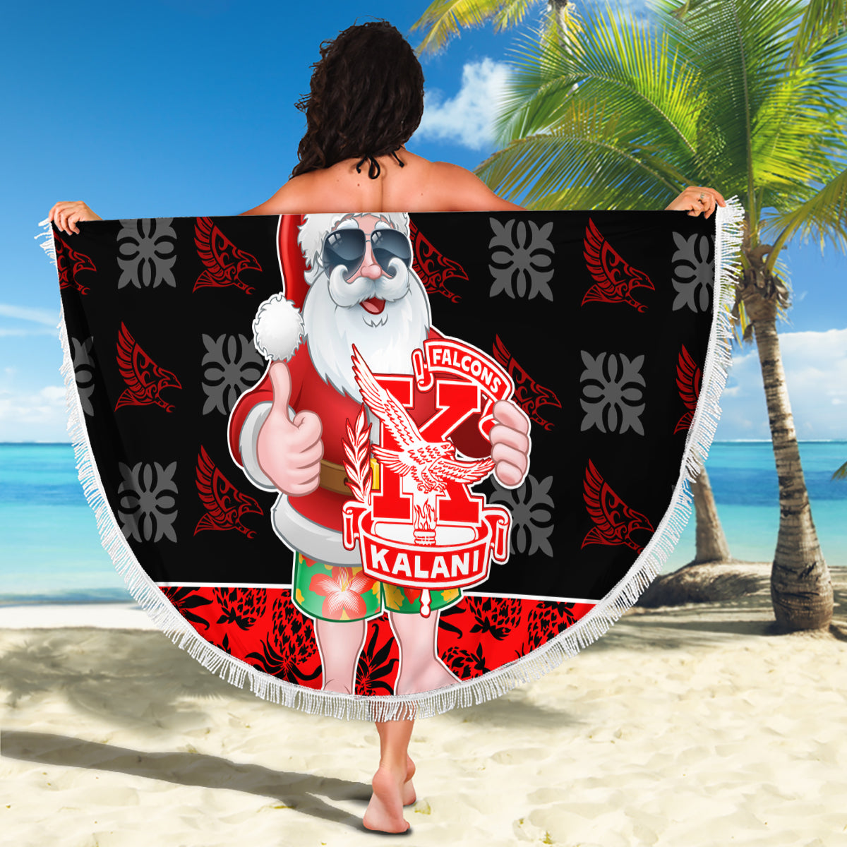 Custom Hawaii Kalani High School Christmas Beach Blanket Tropical Santa Claus LT05 - Polynesian Pride