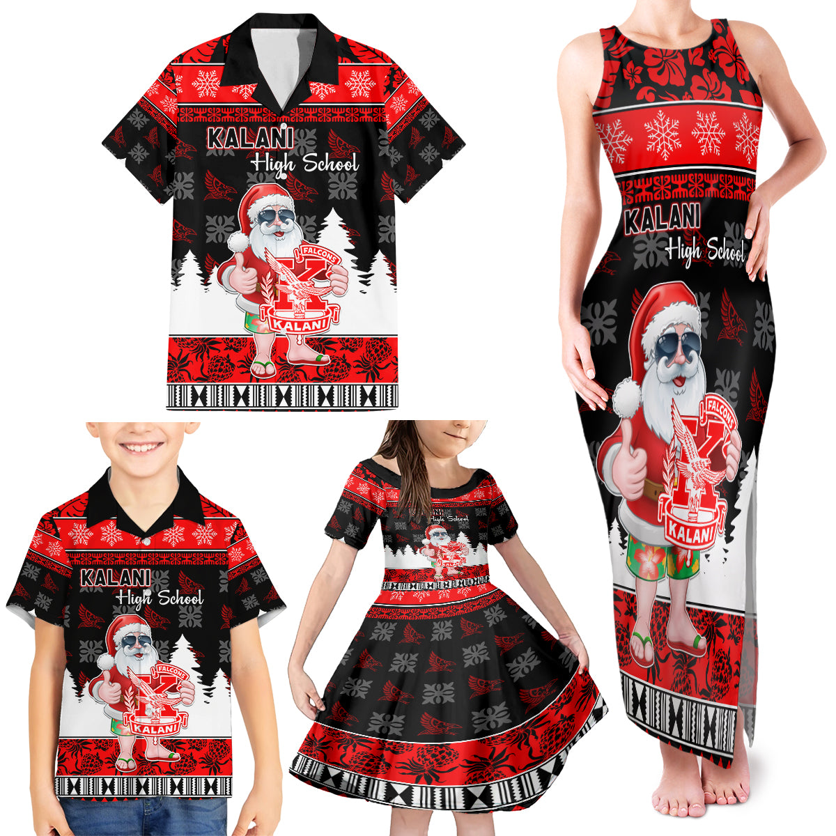 Custom Hawaii Kalani High School Christmas Family Matching Tank Maxi Dress and Hawaiian Shirt Tropical Santa Claus LT05 - Polynesian Pride