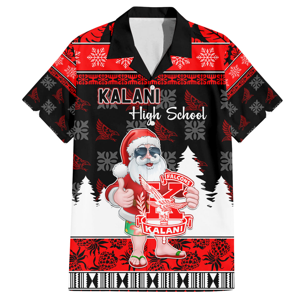 Custom Hawaii Kalani High School Christmas Family Matching Tank Maxi Dress and Hawaiian Shirt Tropical Santa Claus LT05 Dad's Shirt - Short Sleeve Red - Polynesian Pride