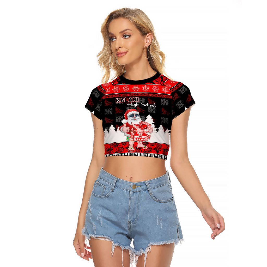 Custom Hawaii Kalani High School Christmas Raglan Cropped T Shirt Tropical Santa Claus LT05 Female Red - Polynesian Pride