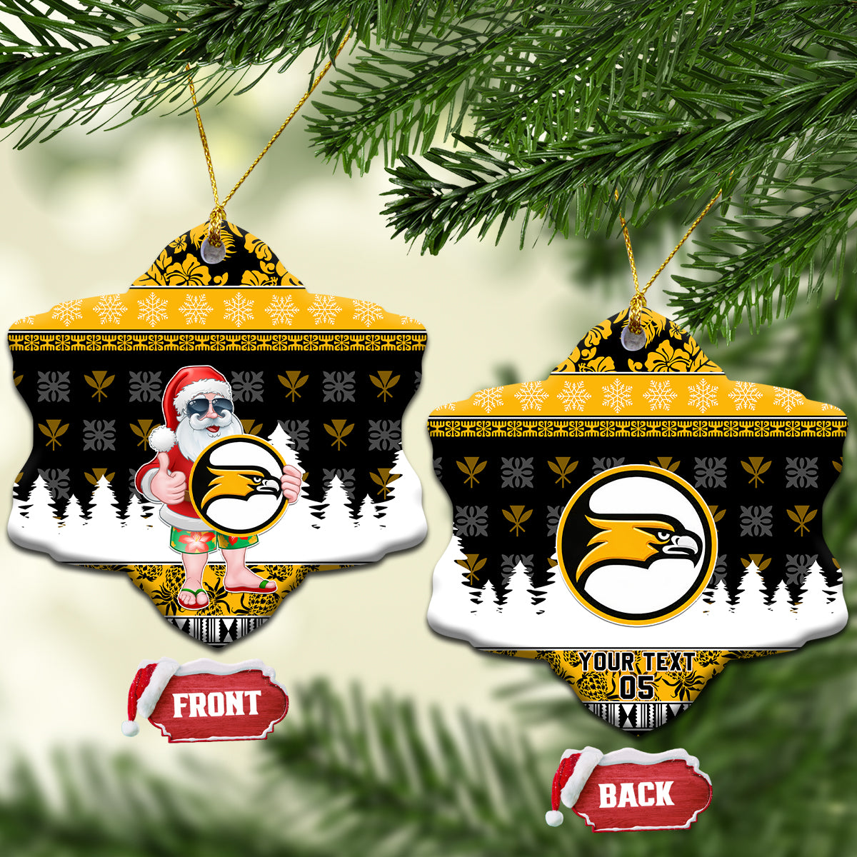 Custom Hawaii Nanakuli High and Intermediate School Christmas Ceramic Ornament Tropical Santa Claus LT05 Snow Flake Yellow - Polynesian Pride