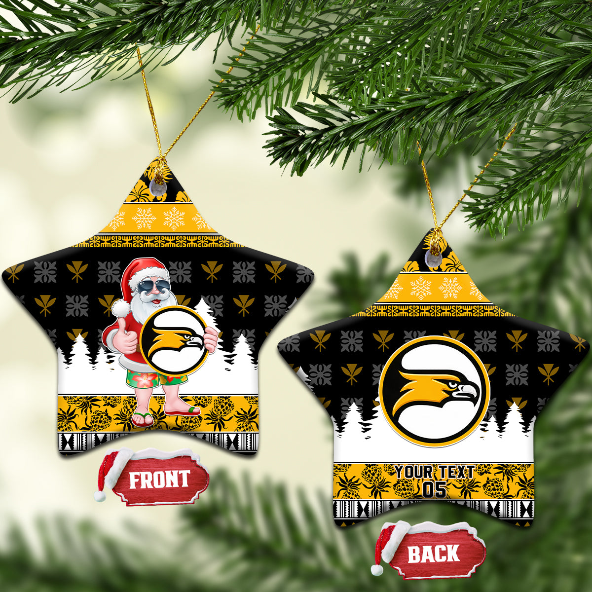 Custom Hawaii Nanakuli High and Intermediate School Christmas Ceramic Ornament Tropical Santa Claus LT05 Star Yellow - Polynesian Pride