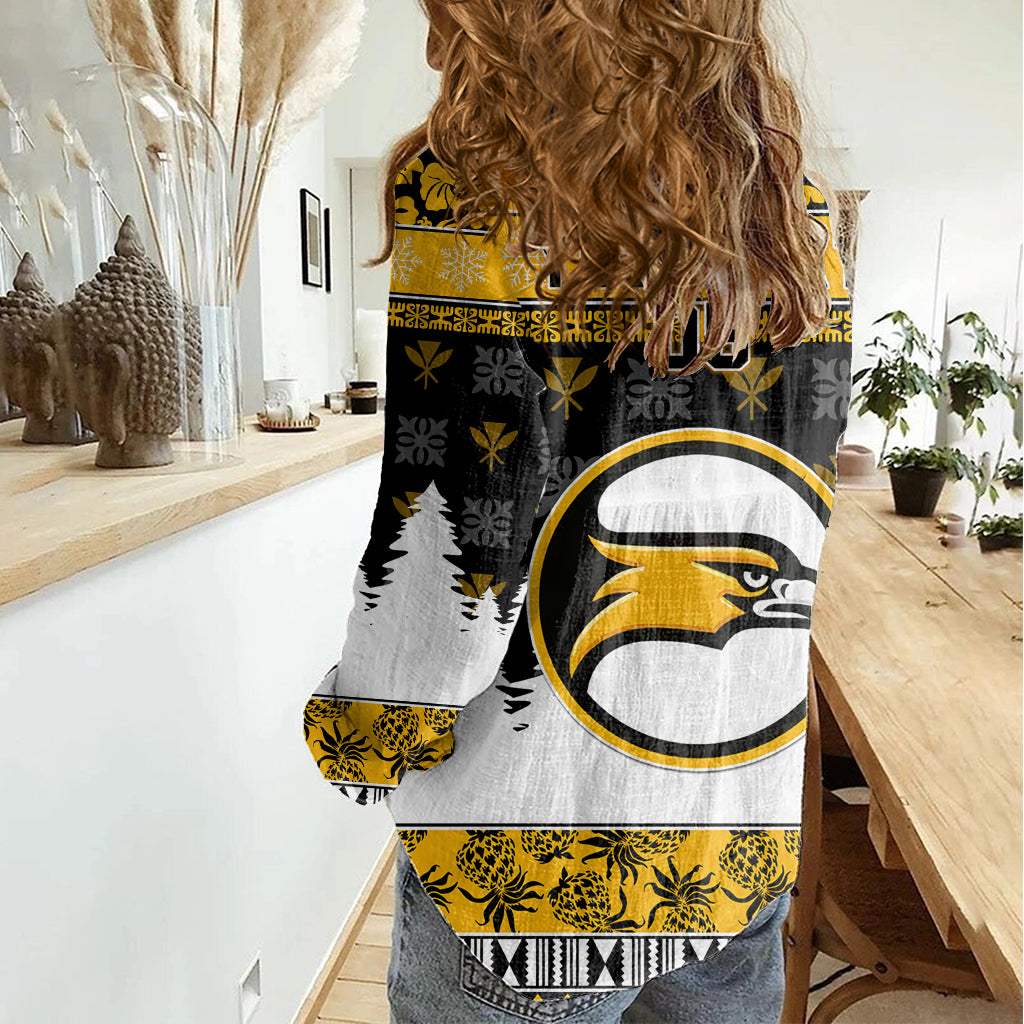 Custom Hawaii Nanakuli High and Intermediate School Christmas Women Casual Shirt Tropical Santa Claus LT05 - Polynesian Pride