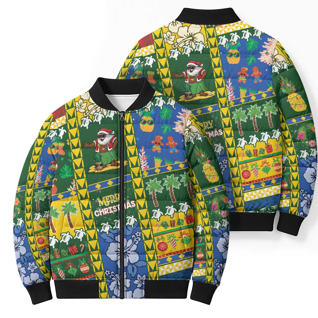 Solomon Islands Christmas Bomber Puffer Jacket Festive Beach Vibes - Polynesian Pride