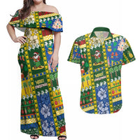 Solomon Islands Christmas Couples Matching Off Shoulder Maxi Dress and Hawaiian Shirt Festive Beach Vibes - Polynesian Pride
