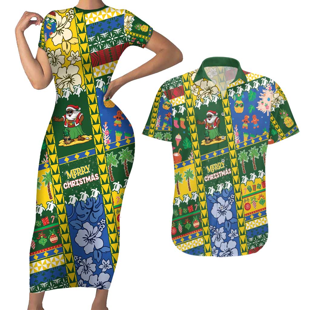 Solomon Islands Christmas Couples Matching Short Sleeve Bodycon Dress and Hawaiian Shirt Festive Beach Vibes - Polynesian Pride