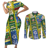 Solomon Islands Christmas Couples Matching Short Sleeve Bodycon Dress and Long Sleeve Button Shirt Festive Beach Vibes - Polynesian Pride